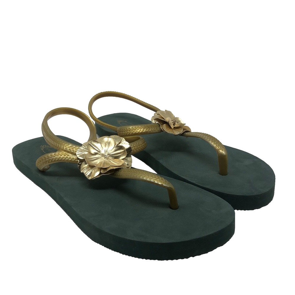 Joy Folie Thong Flip Flops Sandals Womens Large 39 40 Gold Ankle Strap Flats